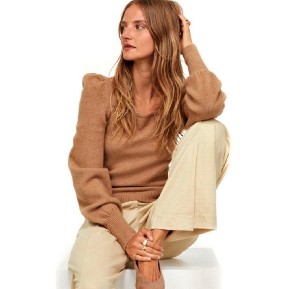 Puff Sleeved Dark Beige Sweater